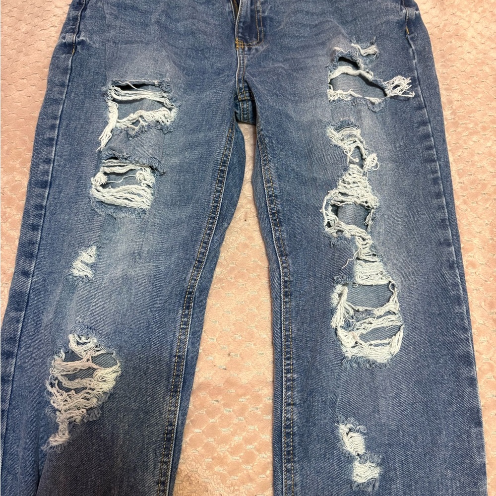 Refuge Women's Distressed Blue Boyfriend Jeans